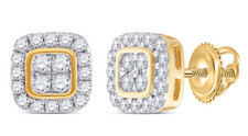 10kt Yellow Gold Womens Round Diamond Square Cluster Stud Earrings 1/5 Cttw