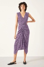 Hush Francesca Midi Dress Size 14 NEW Purple Ikat Print Boho Summer RRP £99