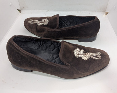 VTG POLO Ralph Lauren PANTHER STITCH ELLIOTT BROWN VELVET SLIPPER SHOE MEN 7