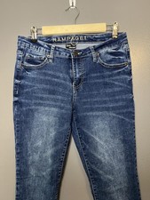 Rampage Sophie Mid Rise Skinny Jeans Womens Blue Stretch Released Raw Hem Ankle