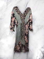 Gigio Usa Animal Print High Low Dress L Multicolored Floral V Neck Elastic Waist
