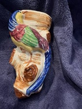 vintage Majolica-style ceramic parrot wall po...