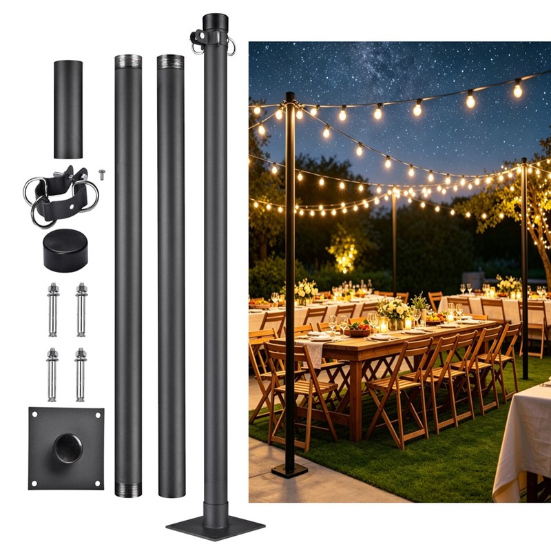 Shade Sail Pole Awning Deck Patio Backyard with Pole Bracket Clamp Powder 8Ft
