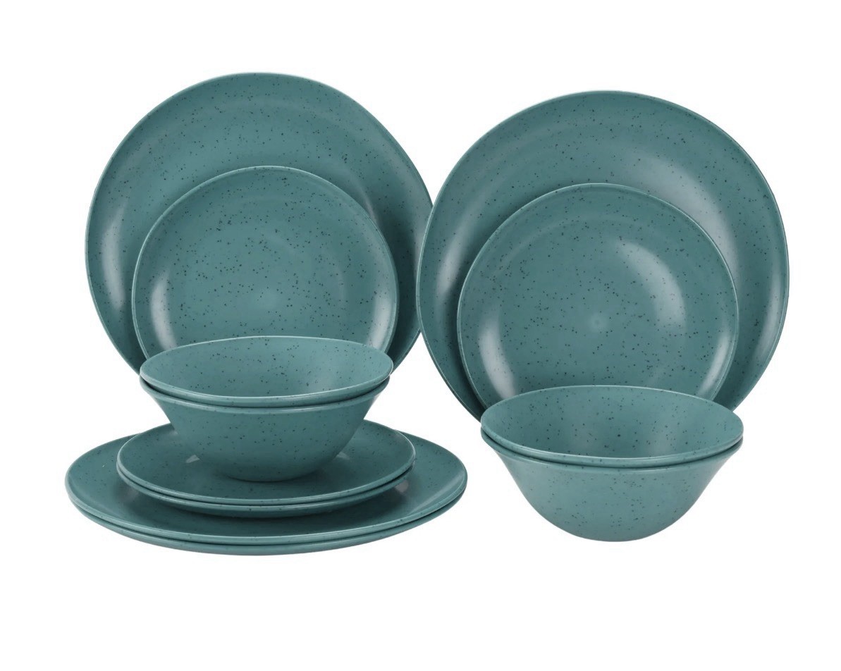 Mainstays 12-Piece Eco-Friendly Dinnerware Set, Aqua, Servic