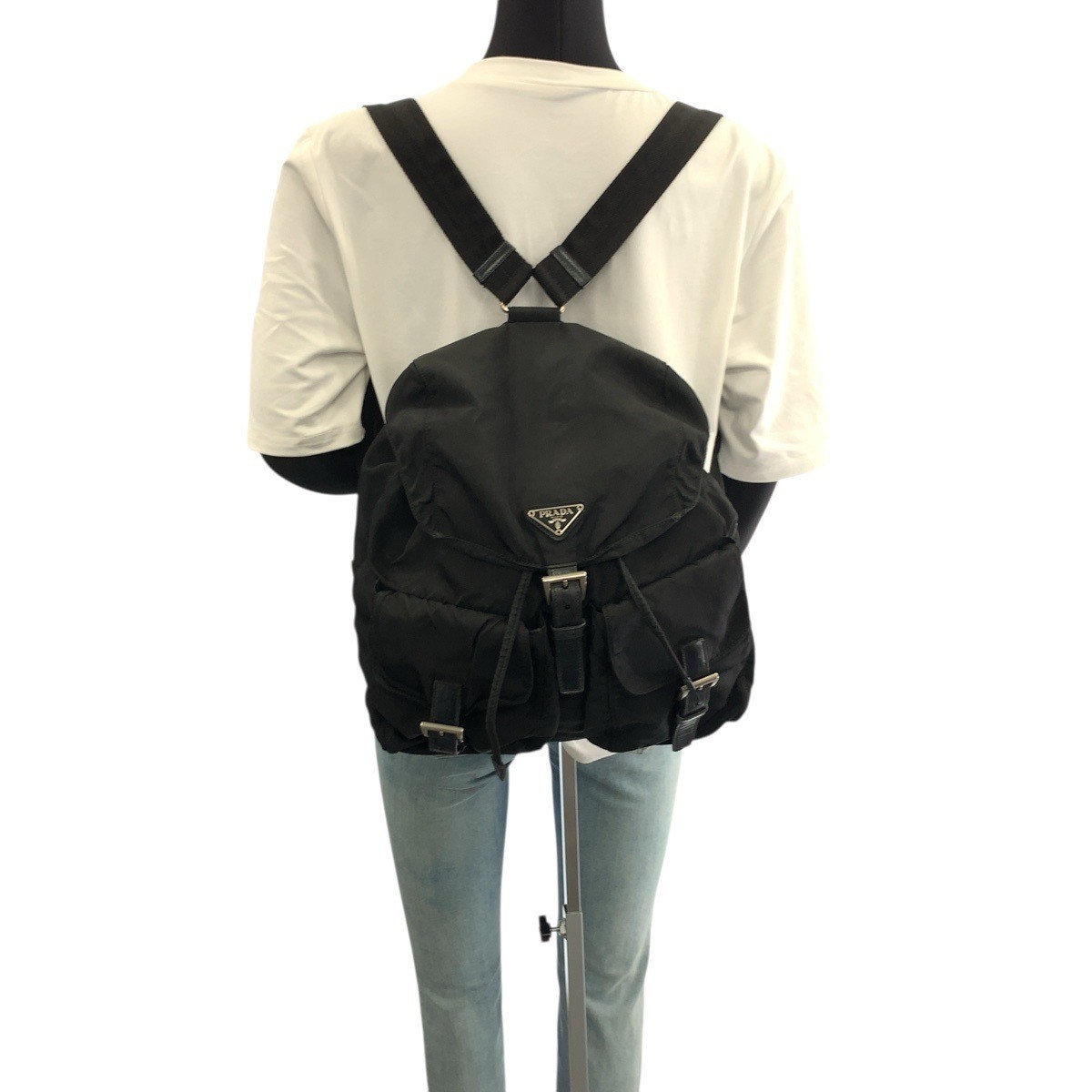 PRADA Tessuto Triangle Logo Plate Black Silver Hardware Nylon Leather Rucksack D thumbnail 7