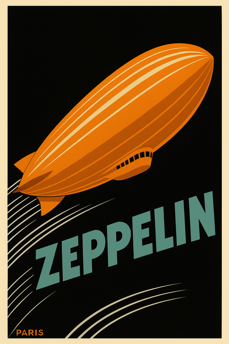 Famous 1920s Classic Zeppelin Airship Vintage Art Deco Poster