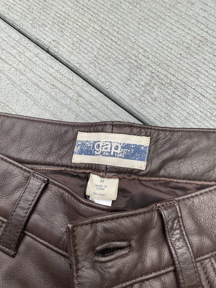 "Pantalones vintage GAP de cuero genuino marrón corte bota para hombre 33x29""" Foto 4 de 4