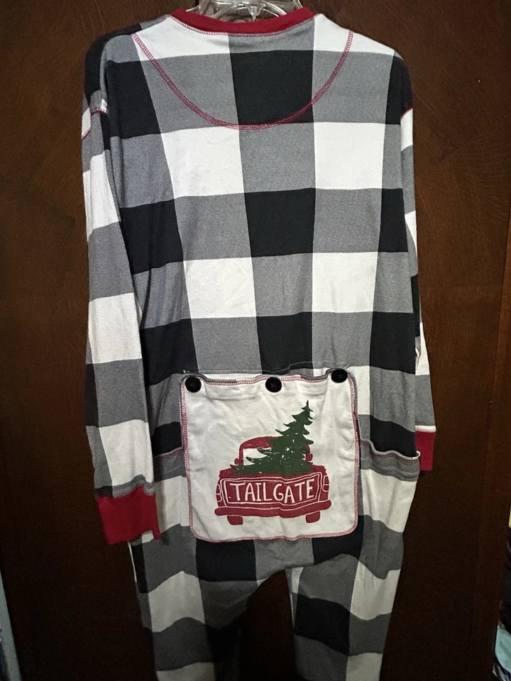 Ropa interior larga de vacaciones a cuadros Buffalo de 1 pieza para hombre con asiento que se abre talla L Foto 2 de 4