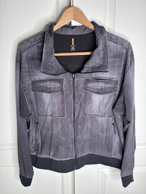 Lucy Activewear Women's Trucker Jacket Faux Denim Zip-Up Black Size XL
