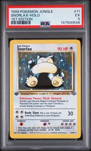 1999 POKEMON JUNGLE 1ST EDITION #11 SNORLAX-HOLO PSA 5