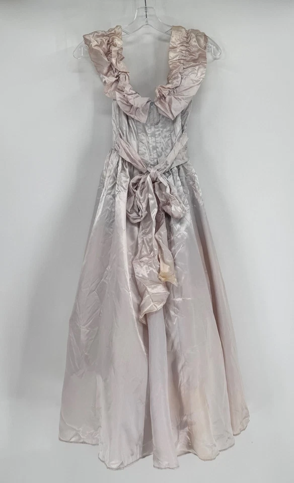 Vestido midi Gunne Sax Jessica McClintock vintage rosa azul satinado con volantes talla 3 Foto 3 de 4