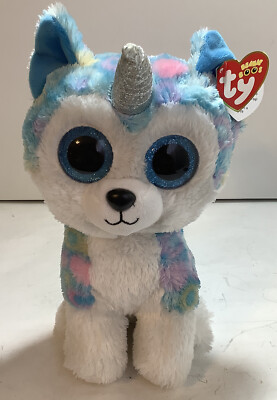 Beanie Boo Plush Ty Helena ~ Sky Blue Patterned Unicorn Husky 10  Buddy Toy