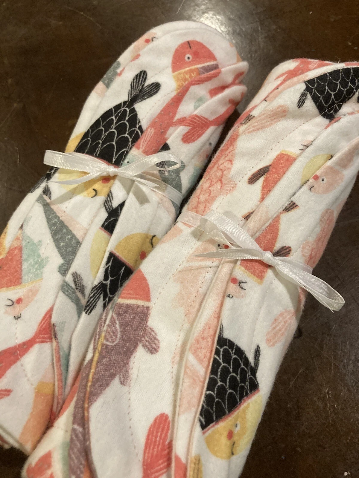 Baby Infant Burp Cloths~Koi Fish ~ Large Homemade~Set/4 Super Soft Flannel