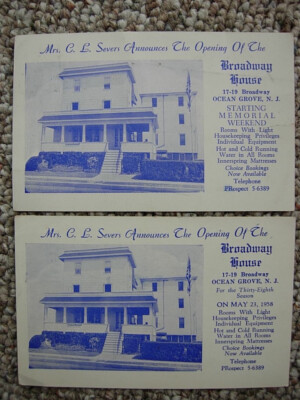 2 OCEAN GROVE NJ-C L SEVERS BROADWAY HOUSE-BOARDING-1958-ADV-NEW JERSEY