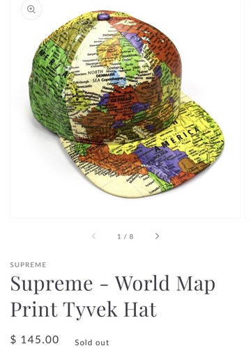 Supreme World Map Print Tyvek RARE Hat 