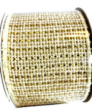 Gold Metallic Jute 2.5" by 3 yds Woven Beige Wired Ribbon Christmas Farmhouse