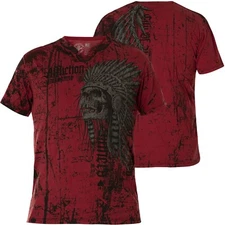 New Men's Affliction Renegade Tribe Red Tattoo Skulls Y2K Tee T-Shirt S-XXXL