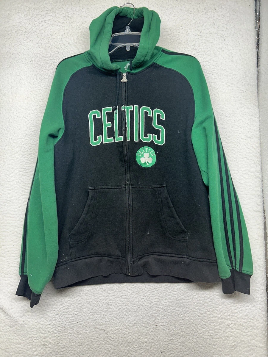 Boston Celtics Hoodie Mens Medium Green Black Adidas Full Zip Hooded Sweatshirt