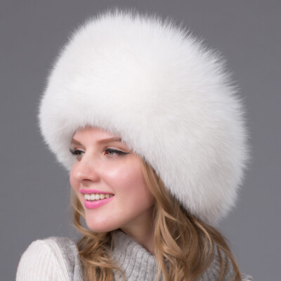 White Fox Fur Hat Russian WomWinter Warmer Ear Cap Ushanka Cossack