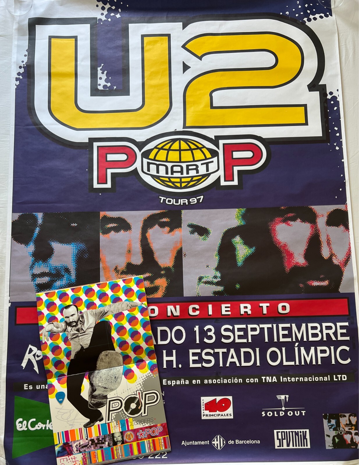 U2 Pop Mart Tour 1997 Barcelona Set w/Poster, SIGNED Programme, Guitar Pick...!