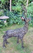 Stag Deer Standing Garden Ornament Sculpture - Filigree Metal (120cm Tall)
