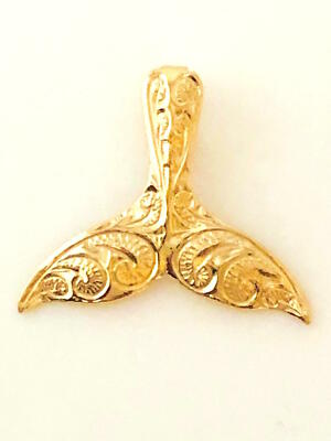 14K Solid Yellow Gold Hawaiian Whale-tail Pendant Width 19 mm L: 16 mm C1250-10