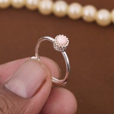 Delicate Ring in Sterling Silver With Pink Opal Minimalist Jewelry Gift For Her