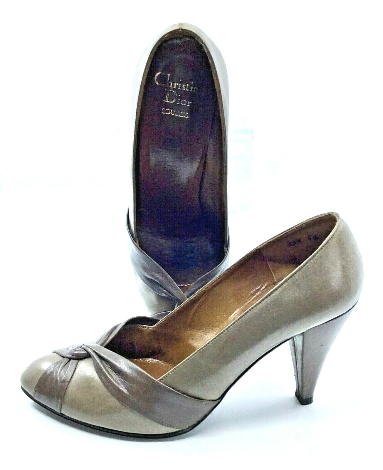 Talon pompe femme Christian Dior Souliers 5,5B cuir gris vintage France