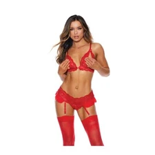 Lace Peek a Boo Bra w/Garter Red