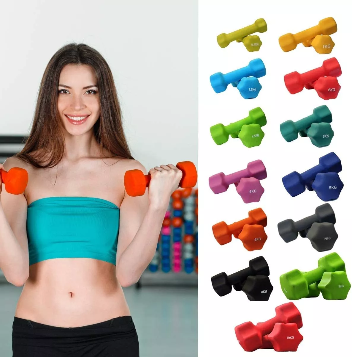 Anti-Slip 0.5KG -10KG Neoprene Dumbbell Sets Hand Weights For Women at Home  Gym