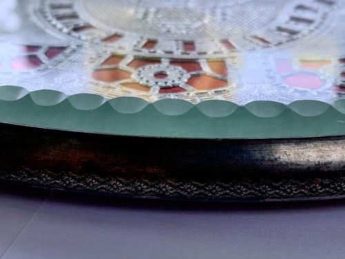 PAIRPOINT 2880 Ornate 12” Serving Table Tray With Etched Glass + Foil Antique - Picture 11 of 22