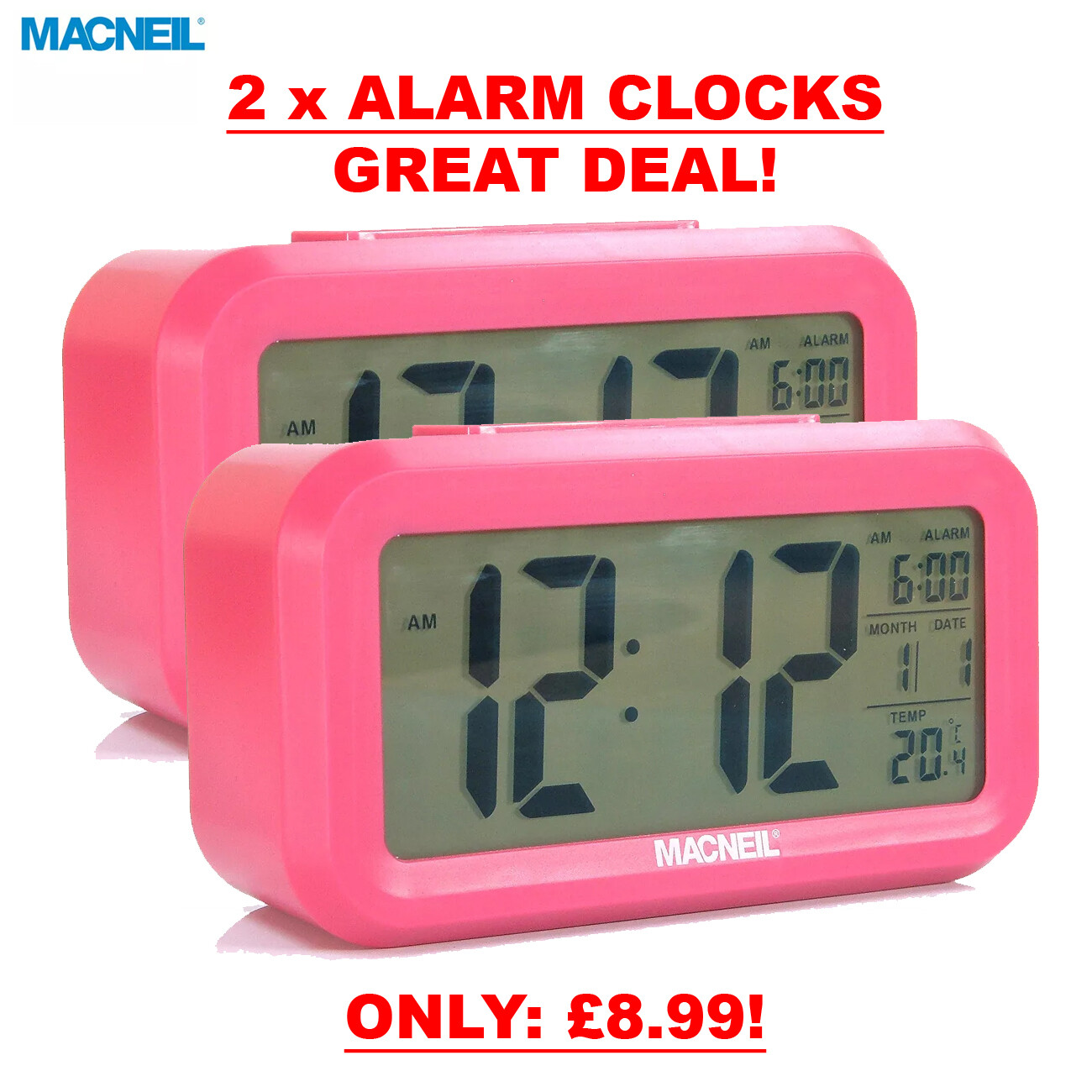 Alarm Clock Bedside Clock with Automatic Night Light Sensor Large Display Snooze