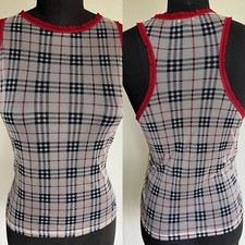 100 Burberry London Nova Check Plaid Ruffled Spandex Lingerie Tank Top S or M