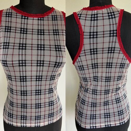 100% Burberry London Nova Check Plaid Ruffled Spandex Lingerie Tank Top S or M - Picture 1 of 16