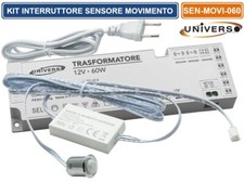 KIT INTERRUTTORE SENS. MOVIMENTO INFRAROSSI 12V 24V PASSAGGIO PIR PIU ALIM. 60W