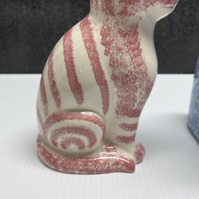Vintage Set Of 2 Different Ceramic Hand painted Cats Beautiful Art