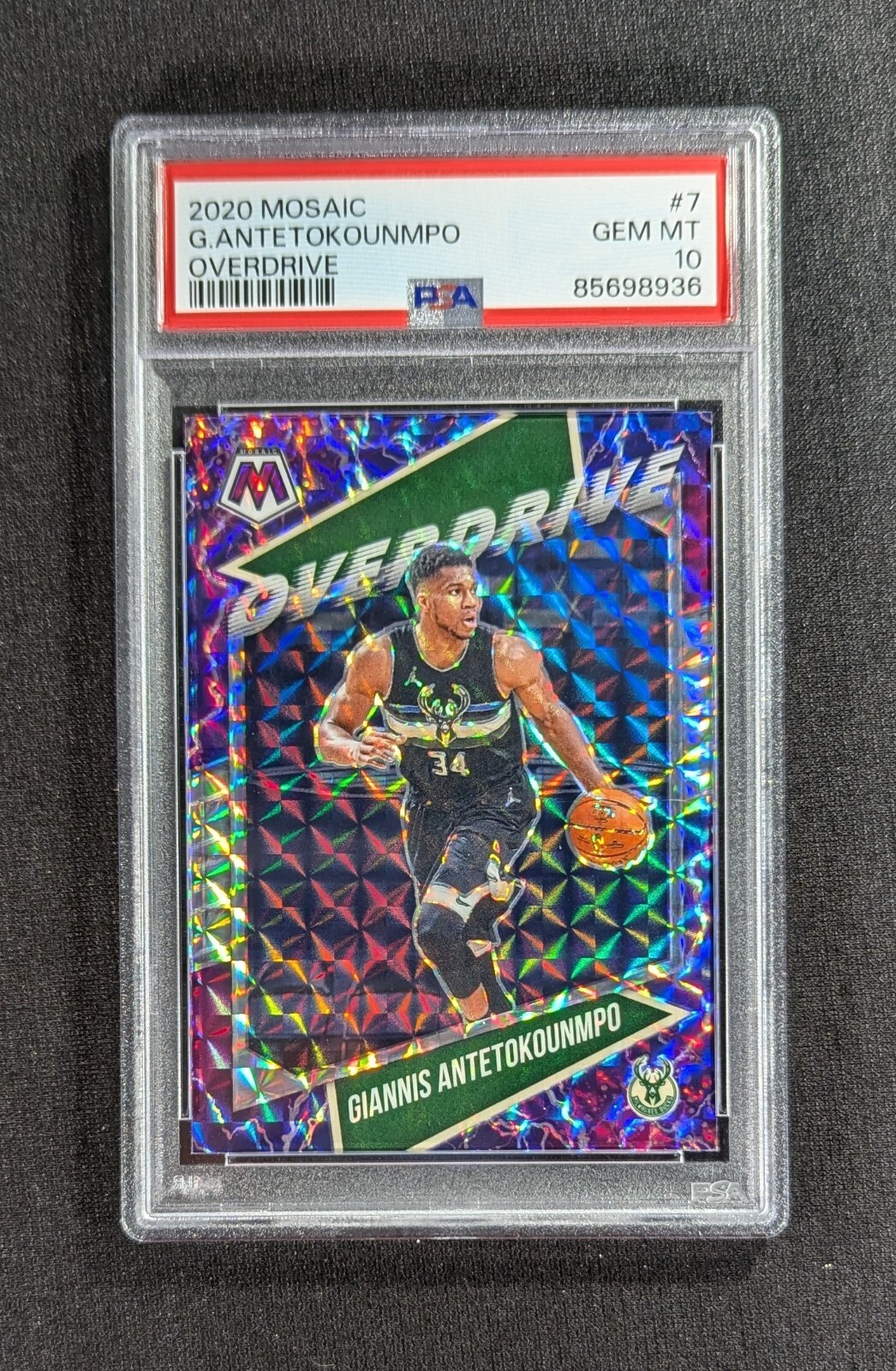 2020-21 Panini Mosaic Overdrive Giannis Antetokounmpo #7 Bucks PSA 10 GEM MINT