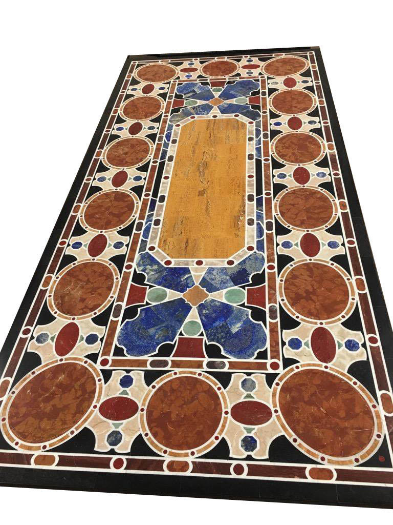 48-Inch Marble Table Top with Pietra Dura Handmade Semi-Precious Stone Inlay Decor