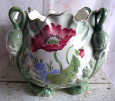 Frankreich KG Luneville Cachepot Jugendstil 1890 Übertopf Mohnblumen Keramik