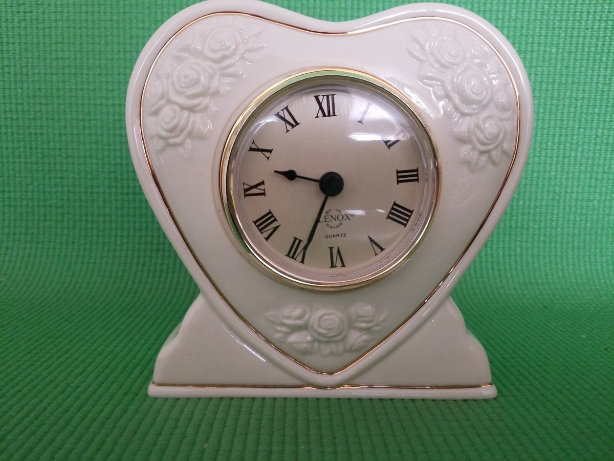 LENOX ROSE HEART Shapes MANTEL CLOCK 24KGOLD Plated - Needs  display picture 1