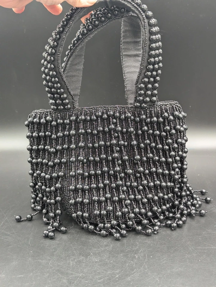 Black Beaded Fringe Bucket Bag by Anthropology - Image 3 of 4