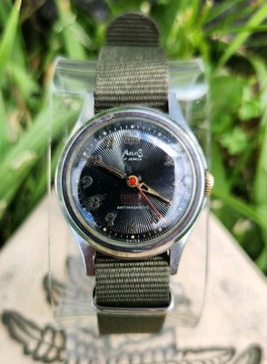 Vtg 1970's Milos [Savoy] Ferrottex Black Sunburst Men's 32mm Watch AS 1187/94!!!