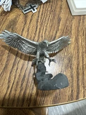 Vtg Signed Hudson Pewter American Bald Eagle Bird Talon Wings Flight Figurine