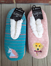 K. Bell Women's Slip-On Slippers Sherpa Lined Non-Slip Knit Striped size 5-8.5