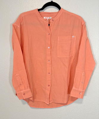 Sundry Women s Cotton Tunic Shirt Coral Orange Roll Tab Sleeve High Low S NWT