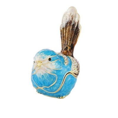 Blue Little Bird Trinket Boxes Hinged Hand-Painted Enameled Jewelry Box Anima...