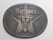 Vintage Marlboro Steer Bull Star Brass Belt Buckle Philip Morris 1987 Rodeo