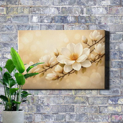 Magnolia Blossoms Wall Art Warm Golden Bokeh Soft Painterly Flowers