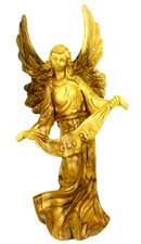 Hand Carved Wood Angel Gloria Figurine 9 1/2  Tall Natural Wood Pattern Poland