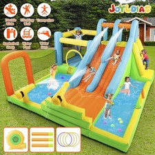 Kids Inflatable Double Water Slide Bounce House Splash Pool Outdoor Fun w/Blower